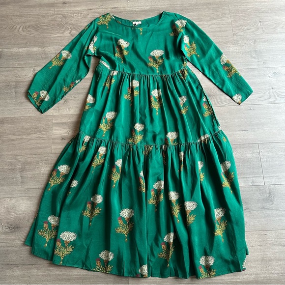 Pink Chicken Dresses & Skirts - Pink Chicken Silk Kelly Dress - Emerald Marigold - size small